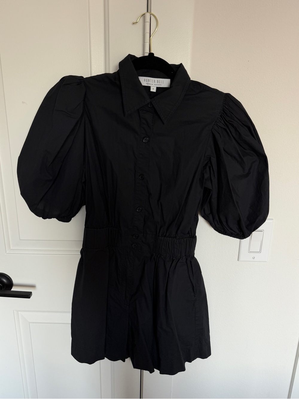 Hunter Bell Black Puff-Sleeve Pia Romper
